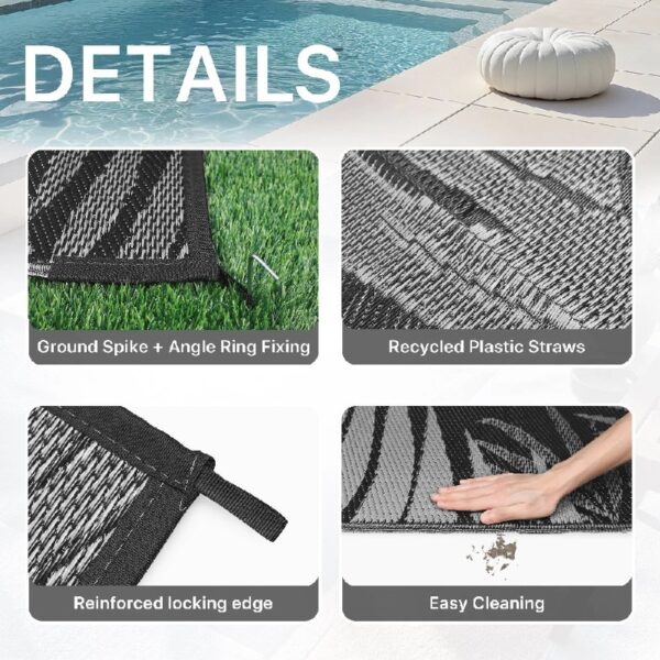 6'x9' Outdoor Rugs Patio Waterproof Outside Mat Reversible Plastic Camping Carpet,Black & Grey