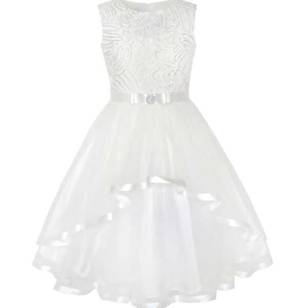 Flower Girls Dress Blue Belted Wedding Party Bridesmaid 12