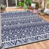 Outdoor Rugs Waterproof Plastic Straw Mat 6'x9' Reversible for RV Patio Deck Beach Black & Brown