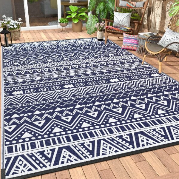 Outdoor Rugs Waterproof Plastic Straw Mat 6'x9' Reversible for RV Patio Deck Beach Black & Brown