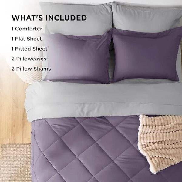 Light Purple Queen Comforter Set - 7 Pieces Reversible Queen Bed in a Bag, Queen Bed Set Light Purple and Grey with Comforters, Sheets, Pillowcases & Shams