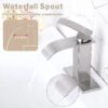 Brushed Nickel Waterfall Bathroom Faucet Lavatory Single Handle 1 or 3 Hole Bathroom Sink Faucet Washbasin Faucet with Deck and Pop-up Drain