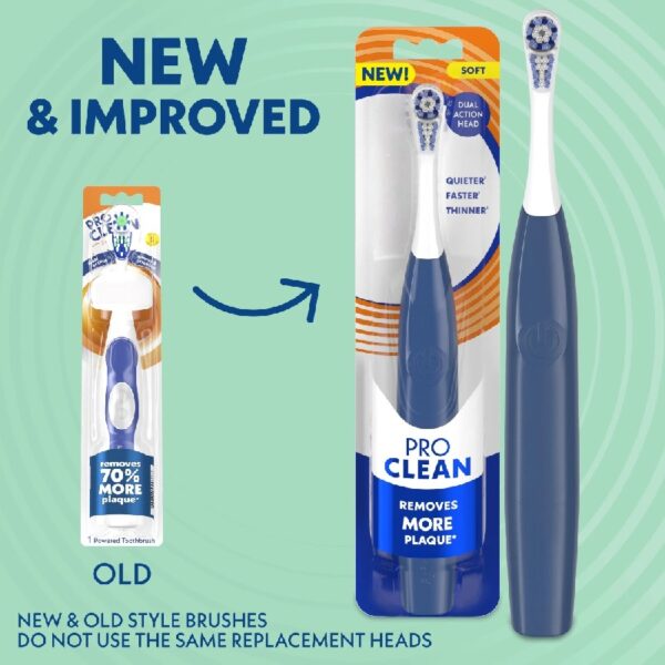 (3 pack) NEW PRO CLEAN Battery Powered Electric Toothbrush for Adults, Soft Bristles,  Blue,  1 Count