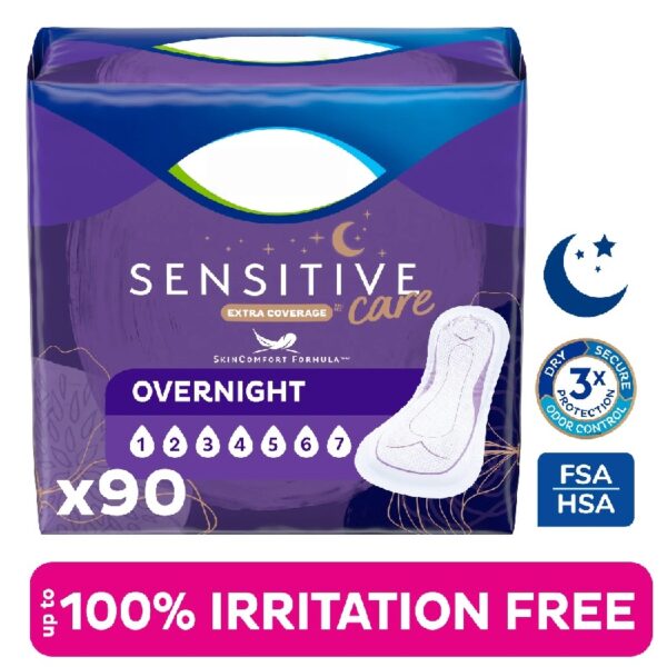 Sensitive Care Extra Coverage Overnight Incontinence Pads for Women, 90 Count