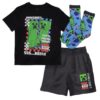 Creeper Boys 3-Piece Set - Short Sleeve Graphic T-Shirt, Shorts & Socks - Complete Summer Outfit for Kids (Sizes 4-16)