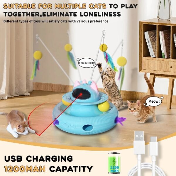 4 in 1 Interactive Cat Toys with USB Rechargeable,Smart Cat Feather Wand for Indoor Cats with Red Beam,Smart Interactive Electronic Exercise Kitten Toys,Exercise Cat Wand,Indoor Exercise Cat Kicker