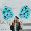 PMU Graduation Balloons 11 Inch PartyTex Premium Emerald Green with All-Over Print White Grad Caps-Confetti and Streamers Pkg/100