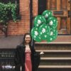 PMU Graduation Balloons 11 Inch PartyTex Premium Emerald Green with All-Over Print White Grad Caps-Confetti and Streamers Pkg/100