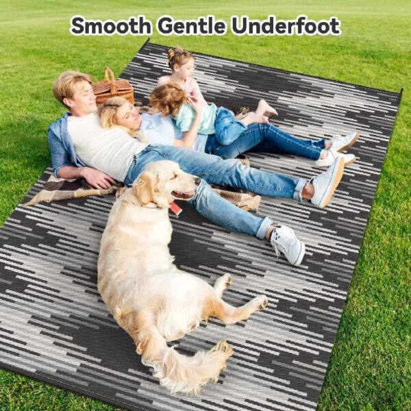 Outdoor Rug 6'x9' Waterproof Patio Rug Reversible Indoor Outdoor Rug Lightweight Plastic Straw Rug for RV Camping Deck Balcony Boho Porch Decor Dark Grey and White