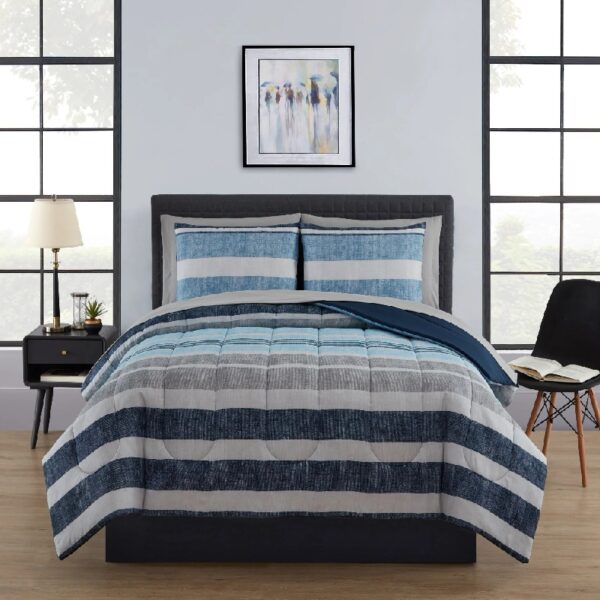 7 Piece Reversible Bed in a Bag Comforter Set with Sheets, Black, Queen