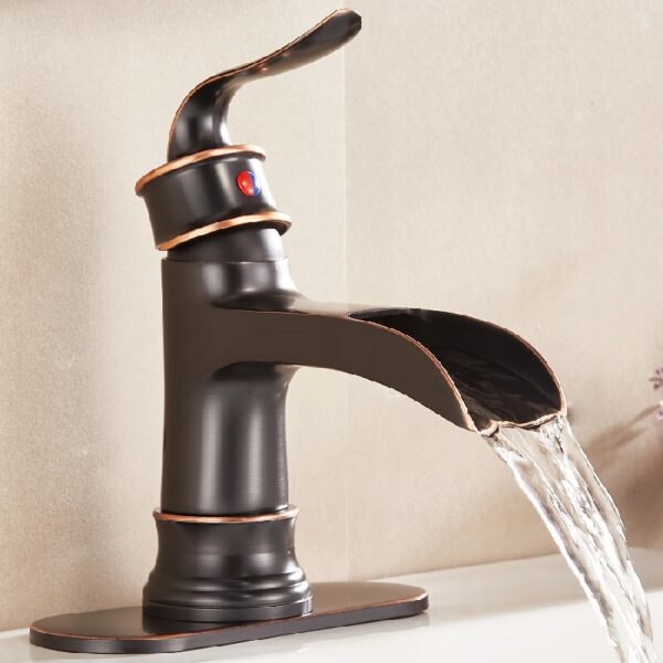 Kede Waterfall Faucet Bathroom Faucet Single Handle One Hole Oil Rubbed Bronze Finish Large Spout Lavatory Faucets (ORB2)