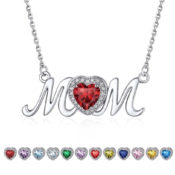 Bestyle S925 Sterling Silver Necklace for Mom Grandma Shiny CZ Heart Pendant Necklace March Created Aquamarine Birthstone Jewelry Mother's Day Gift