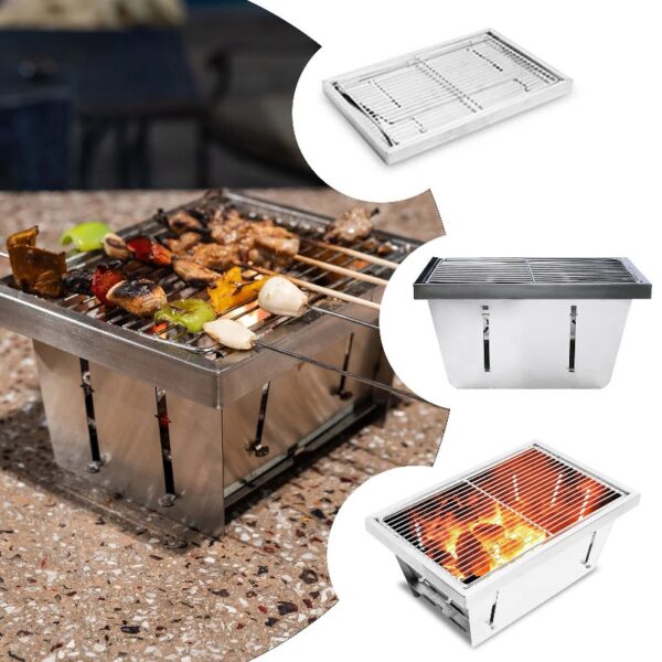 Stainless Steel Folding Grill, Outdoor BBQ Grill for Camping, Beach Barbecue, Picnics and Beach Party