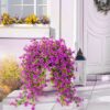 4PCS Artificial Flowers outdoor Spring Summer Decor Fake Hanging Plants UV Resistant Faux Plastic Greenery Hanging Flowers for Outside Gardens Porch Wall Home Indoor,ORANGE&YELLOW