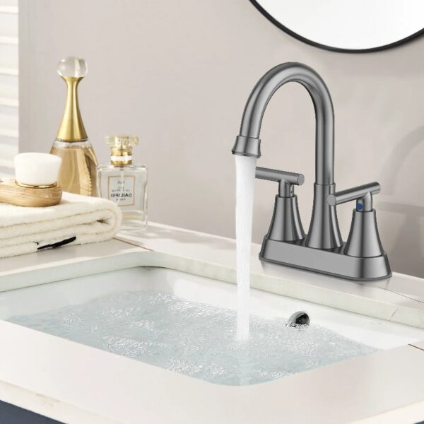 Bathroom Faucets 4 Inch Matte Black Bathroom Sink Faucet, Stainless Steel Lead-Free 2-Handle Centerset Faucet with Pop-up Drain and 2 Supply Hoses Fits 2 or 3-hole Sink