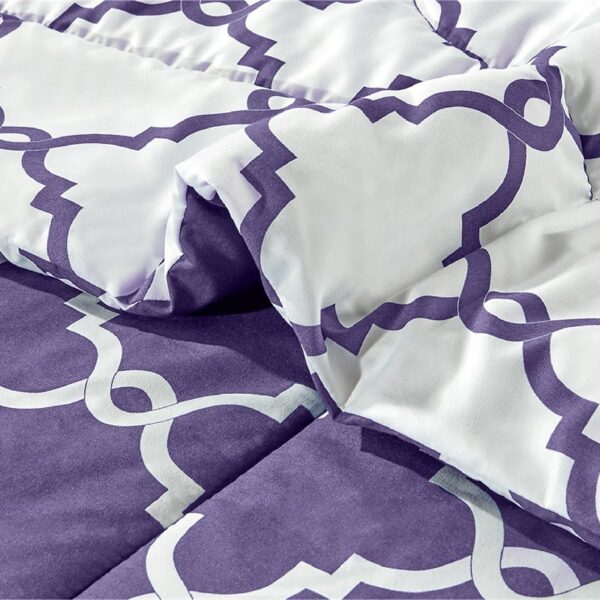 Lux Decor Collection 5 Piece Queen Down Alternative Comforter Set, Washable Duvet Bedding Set - Quatrefoil Navy