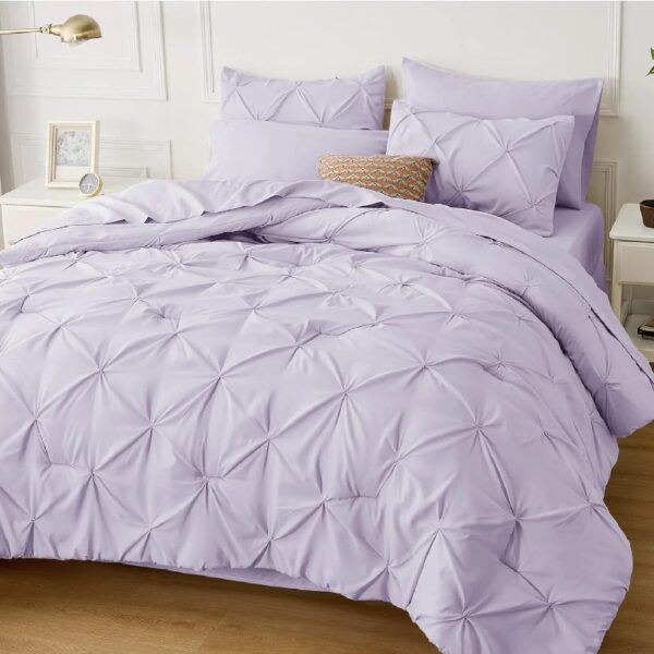 Dorm Bedding Twin Comforter Set - 5 Pieces Pintuck Bed in A Bag with Comforters, Sheets, Pillowcases & Shams