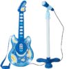 19in Kids Flash Guitar, Pretend Play Musical Instrument Toy for Toddlers w/ Mic, Stand - Navy