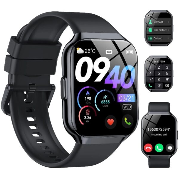 Smart Watch Fits for Android and iPhone 1.96'' Smartwatch for Men Women 110+ Sports Modes Fitness Tracker with Answer Make Calls/Message Reminder, IP68 Waterproof for Gift (Black)