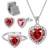 Women Heart Jewelry Set Necklace Earrings Ring 925 Sterling Silver February Birthstone Amethyst Wife Mother Birthday Valentine's Day Gift