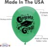 PMU Graduation Balloons 11 Inch PartyTex Premium Emerald Green with All-Over Print White Grad Caps-Confetti and Streamers Pkg/100