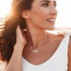 Bestyle S925 Sterling Silver Necklace for Mom Grandma Shiny CZ Heart Pendant Necklace March Created Aquamarine Birthstone Jewelry Mother's Day Gift