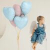 12Pcs Blue Pink Heart Balloons Pastel Baby Pink Blue Beige Foil Helium Balloon for Baby Shower Gender Reveal Twin Birthday Decor