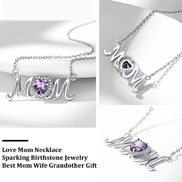 Bestyle S925 Sterling Silver Necklace for Mom Grandma Shiny CZ Heart Pendant Necklace March Created Aquamarine Birthstone Jewelry Mother's Day Gift