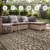 Outdoor Rug 6'x9' Waterproof Reversible Patio Rug Boho Geometric Indoor Outdoor Rugs Lightweight Plastic Straw Ourdoor Carpet for RV Camping Deck Balcony Modern Porch Decor Black and White