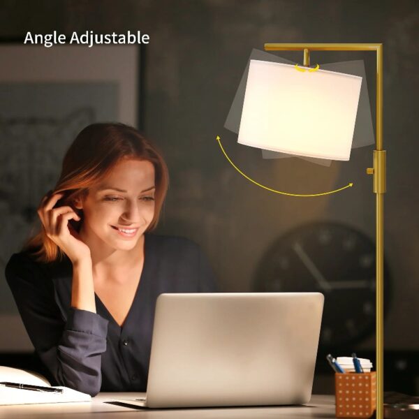 Iron Modern Standing Lamp, Gold Floor Lamp for Living Room, with Rotary Switch, Hanging Shade and 3 Color Temperatures 9W Bulb for Bedroom, Study Room, Office