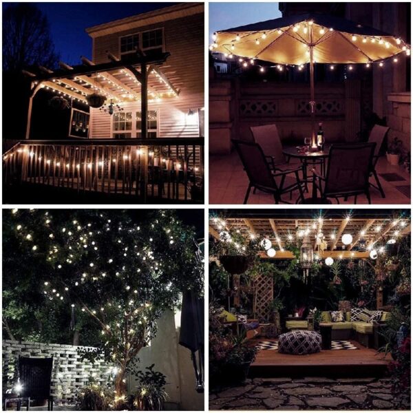 GooingTop 2Pack Outdoor String Lights, Each 37.5Ft 100LED Hanging Patio Lights with 8 Lighting Modes, Auto On/Off for Garden Patio Yard Decor, Warm White