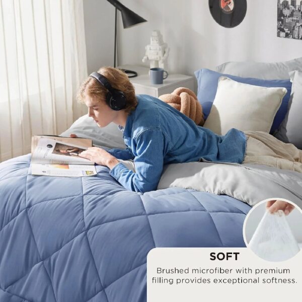 Light Purple Queen Comforter Set - 7 Pieces Reversible Queen Bed in a Bag, Queen Bed Set Light Purple and Grey with Comforters, Sheets, Pillowcases & Shams