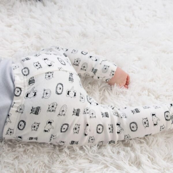 Baby Boy or Baby Girl Pants Set, 5 Pack, Grey Safari Animals