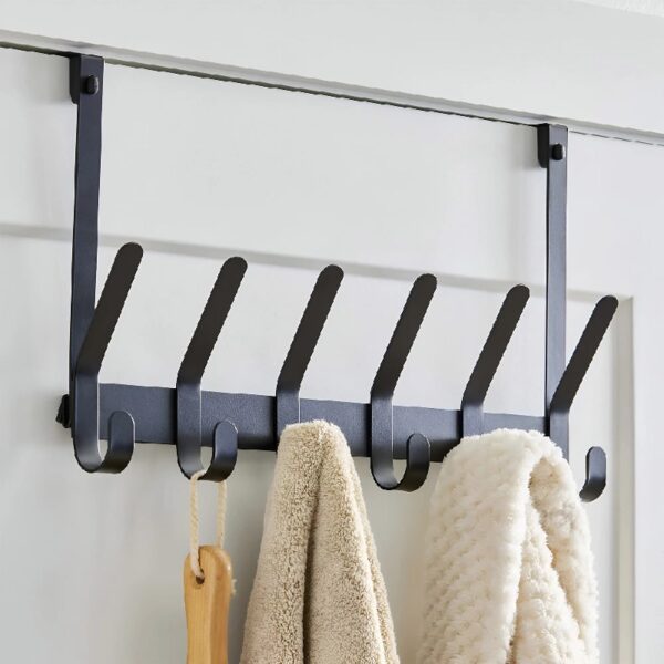 SnugFit Over-the-Door Hook Rack with 6 Double Hooks, Matte Black