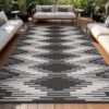 Outdoor Rug 6'x9' Waterproof Patio Rug Reversible Indoor Outdoor Rug Lightweight Plastic Straw Rug for RV Camping Deck Balcony Boho Porch Decor Dark Grey and White