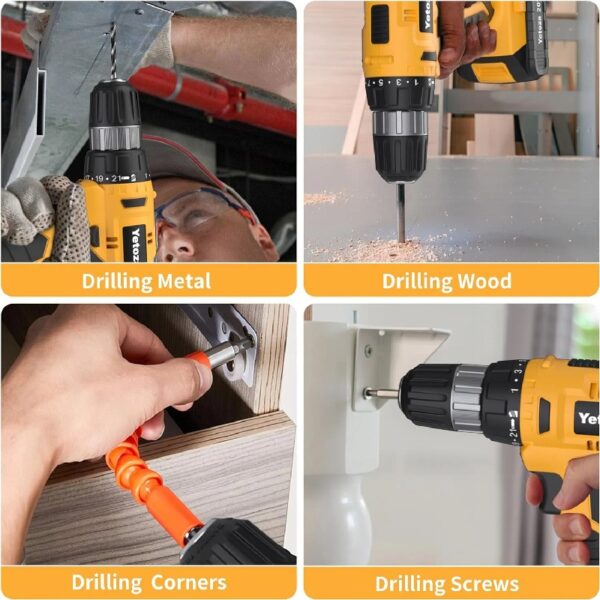 21V Cordless Drill Set, Electric Power Drill 34Pcs with 3/8 Inch Keyless Chuck, 25+3 Clutch Compact Driver Drill with Work Light, Max torque 45Nm, 2-Variable Speed & Battery and Fast Charger
