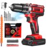 21V Cordless Drill Set, Electric Power Drill 34Pcs with 3/8 Inch Keyless Chuck, 25+3 Clutch Compact Driver Drill with Work Light, Max torque 45Nm, 2-Variable Speed & Battery and Fast Charger
