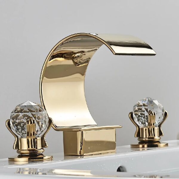 Widespread Bathroom Basin Faucet Crystal Handle Sink Mixer Tap Chrome Finish