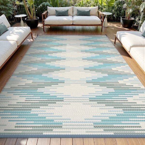 Outdoor Rug 6'x9' Waterproof Patio Rug Reversible Indoor Outdoor Rug Lightweight Plastic Straw Rug for RV Camping Deck Balcony Boho Porch Decor Dark Grey and White