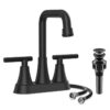 Bathroom Sink Faucet, 4 inch Matte Black Bathroom Faucets with Pop-up Drain and Supply Lines, Stainless Steel 2-Handle Centerset Faucet for Bathroom Faucet 3 Hole
