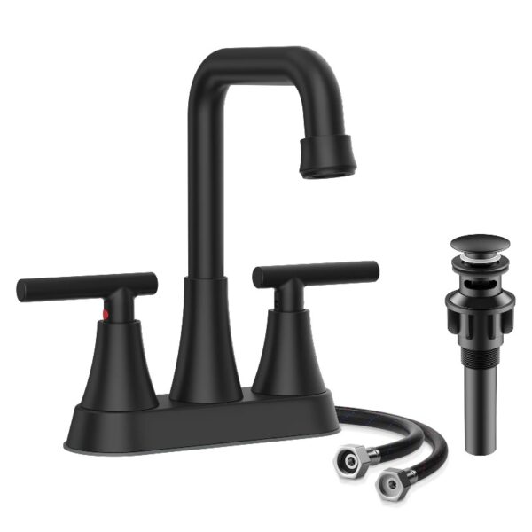 Bathroom Sink Faucet, 4 inch Matte Black Bathroom Faucets with Pop-up Drain and Supply Lines, Stainless Steel 2-Handle Centerset Faucet for Bathroom Faucet 3 Hole