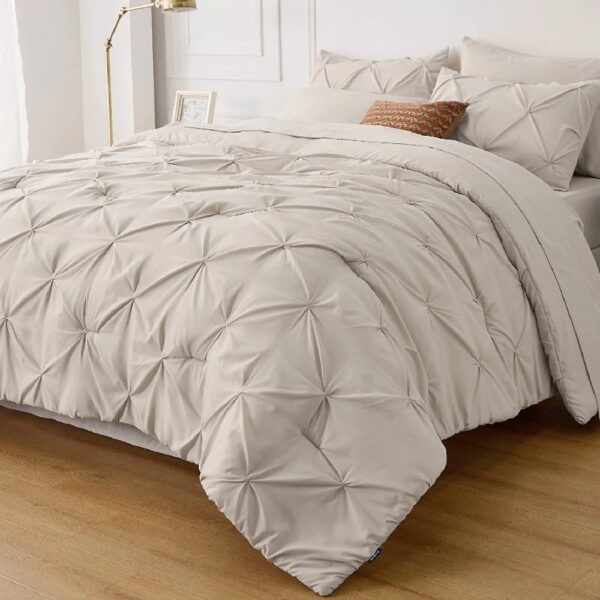 Dorm Bedding Twin Comforter Set - 5 Pieces Pintuck Bed in A Bag with Comforters, Sheets, Pillowcases & Shams