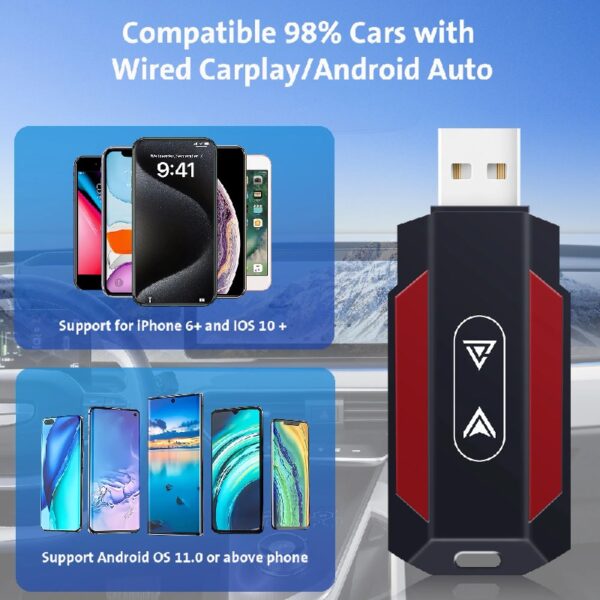 Universal Portable Wireless Apple Carplay Android Auto Adapter Dongle In Car