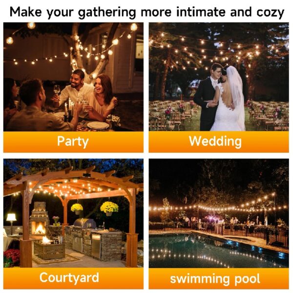 DAYBETTER G40 Outdoor String Lights, Remote Control, 50ft Waterproof Hanging Lights with 8 Lighting Modes, 25 LED Bulbs, for Outside