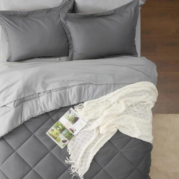 Light Purple Queen Comforter Set - 7 Pieces Reversible Queen Bed in a Bag, Queen Bed Set Light Purple and Grey with Comforters, Sheets, Pillowcases & Shams