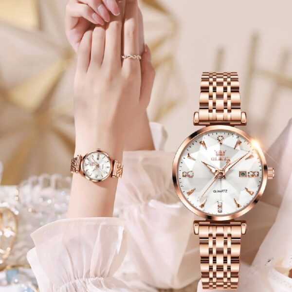 Women Watch Fashion Rose Gold Diamond Analog Quartz Female Watch for Women Luxury Dress Ladies Stainless Steel Luminous Waterproof Date Wrist Watches Green Dial