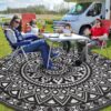 Outdoor Rugs 5' x 8' Rug, Waterproof Patio Mat, Stylish Plastic Straw Reversible Area Rug for Picnic RV Camping Porch Balcony, Black and White