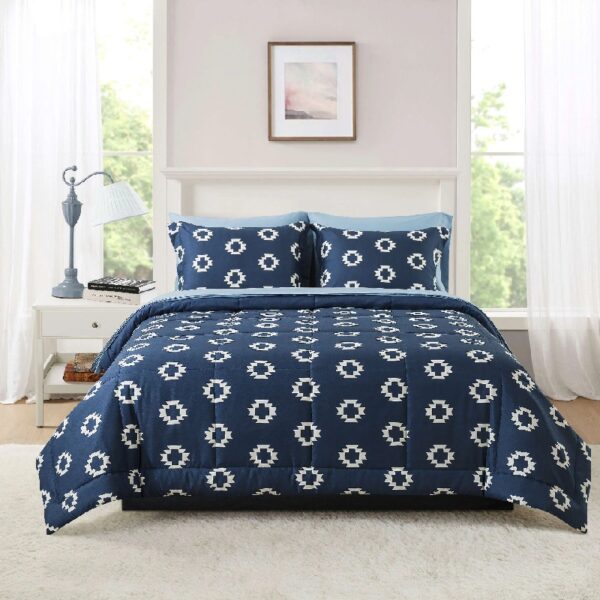 7 Piece Reversible Bed in a Bag Comforter Set with Sheets, Black, Queen