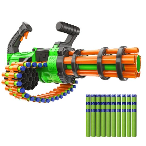 V-Twin Motorized Gatling Belt Blaster, Rotating Barrel, Full-Auto Foam Dart Belt Blaster, 30 Waffe Tip Darts Compatible with Most Standard Full-Length NERF Elite and XShot