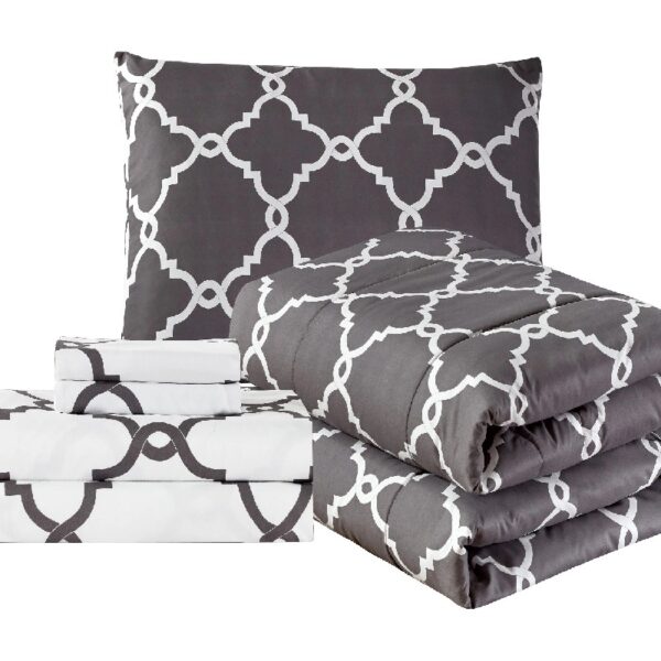 Lux Decor Collection 5 Piece Queen Down Alternative Comforter Set, Washable Duvet Bedding Set - Quatrefoil Navy